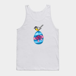 Cartoon Great Tit with Easter Egg Tank Top